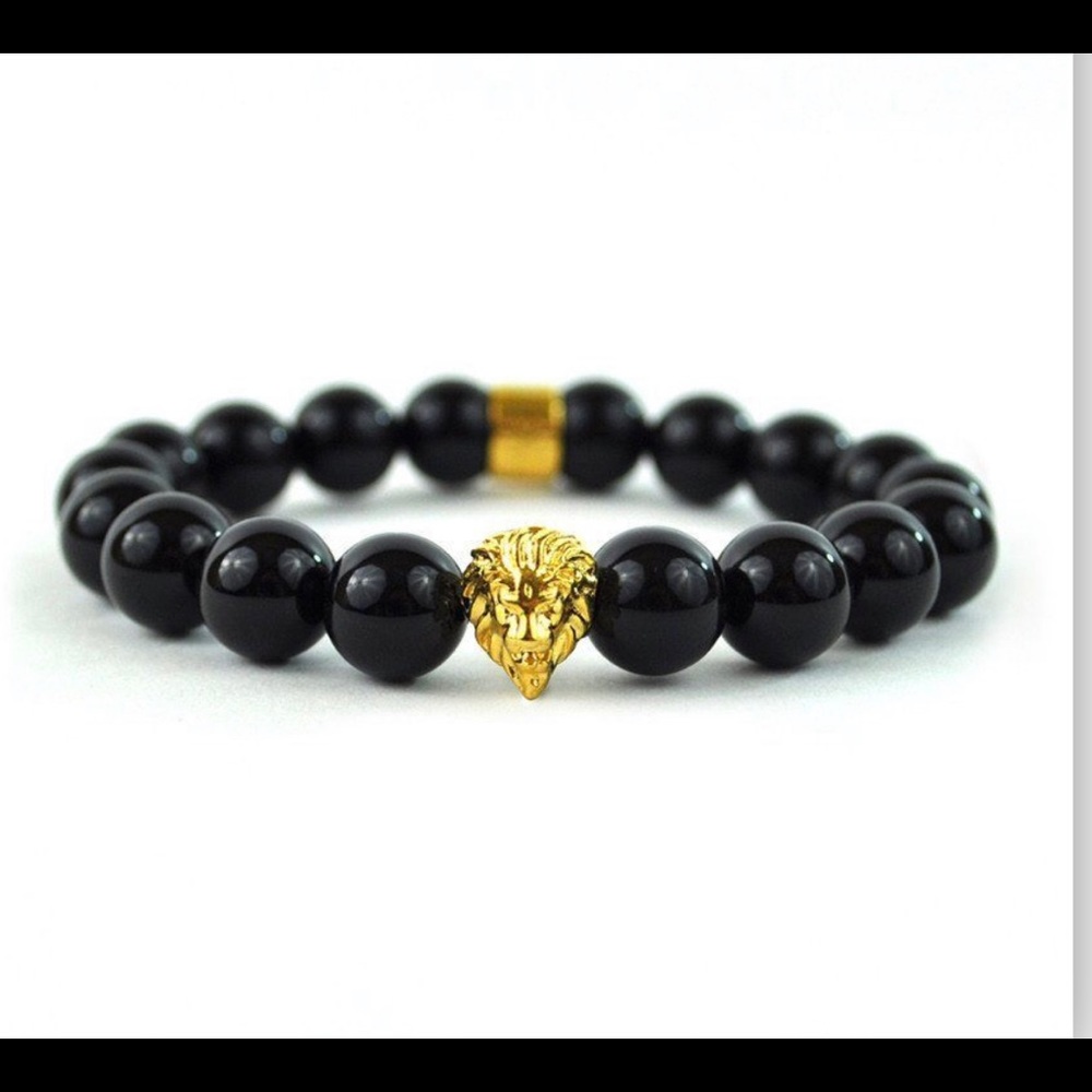 The gold gods black beaded bracelet pharaoh head